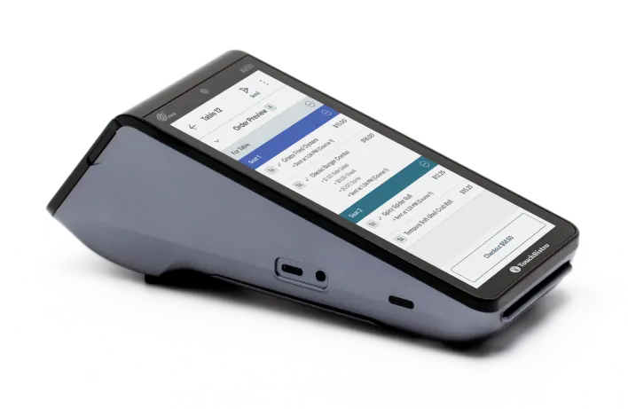 Handheld payment terminal with order details on its screen